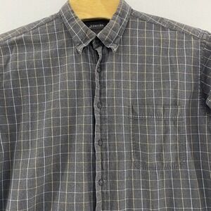 St. John's Bay XL Gray Windowpane Flannel Plaid Shirt Button Up Long Sleeve Gray